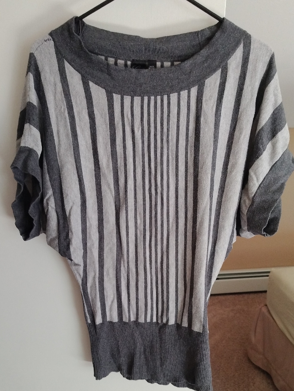 Guess Gray and White Striped Short Sleeve Top